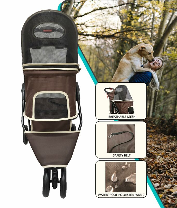 Foldable Coffee Pet Stroller, conveniente e mobilidade para gato sem esforço e Dog Carrier