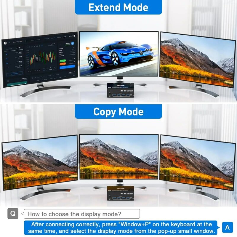 KCEVE-Monitores Triplos Switch KVM, 2 Displayport, HDMI, USB 3.0, Switch KVM, 8K @ 60Hz, 4K @ 144Hz, 2 Computadores