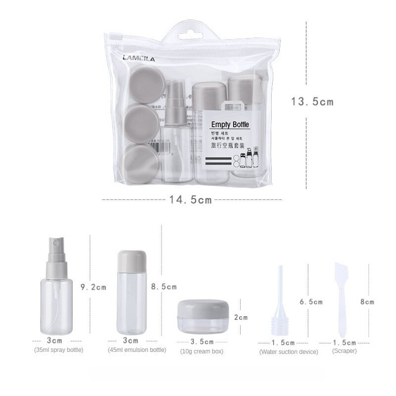 8PCS Travel Refillable Bottle Set Perfume Bottles Multifunctional Cosmetic Lotion Spray Bottling Portable Container Tools
