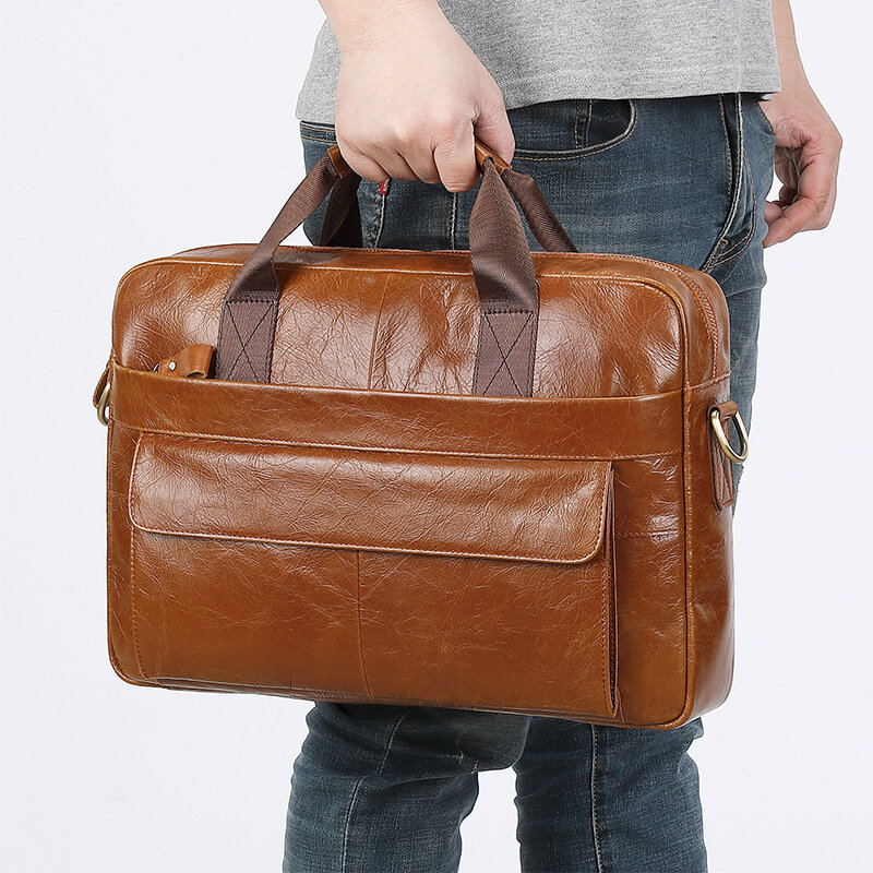 Teczka męska z prawdziwej skóry torebka na ramię biura 14 Cal torba na laptopa męska torba na ramię na co dzień wysokiej jakości