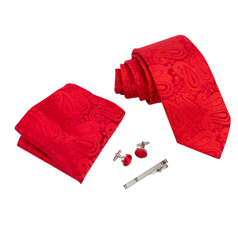 Ikepeibao-Corbata de cachemir para hombre, conjunto cuadrado de bolsillo con gemelos de Metal, Clip, accesorios de camisa negra, aptos para boda, bebé, Rosa y Rojo