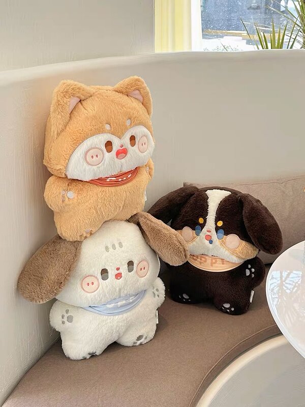 Kawaii Cartoon Gato Cinzento Brinquedo de Pelúcia, Animal de Pelúcia Macio, Gatinho Branco Boneca, Almofada Abraçável para Bebê, Toalha de Mão para Crianças, 40cm