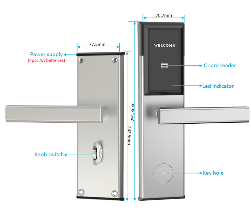 Sistema de Cerradura de puerta para habitación de hotel, Popular, sin llave, con lector de tarjetas mifare de 13,56 mhz