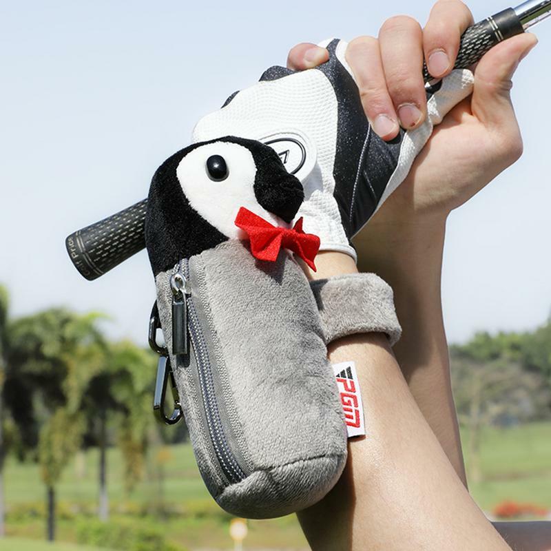 Portátil Mini Golf Tee Bolsa Bag, Pinguim-Shaped Zippered Valuables Bag, Durable Organizer
