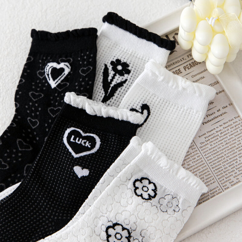 5/10 Pairs Socks Ice Socks Summer Thin Style Ins Trend Spring and Autumn Style White Stacked Socks Women's Mid-Tube Socks