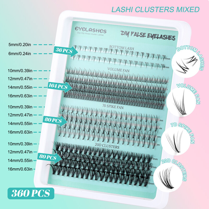 DIY Lash Extension Kit 216Clusters High-capacity False Eyelashes Natural Wispy Cluster DIY Lashes Extension Professional Makeup