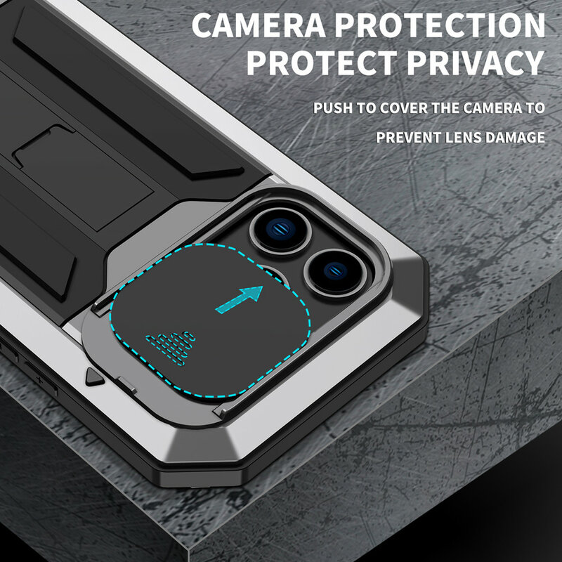 حافظة معدنية متينة مضادة للصدمات لهاتف آيفون 14 من الزجاج المقسى 360 غطاء حماية كامل لهاتف آيفون 13 14 برو ماكس حماية للكاميرا
