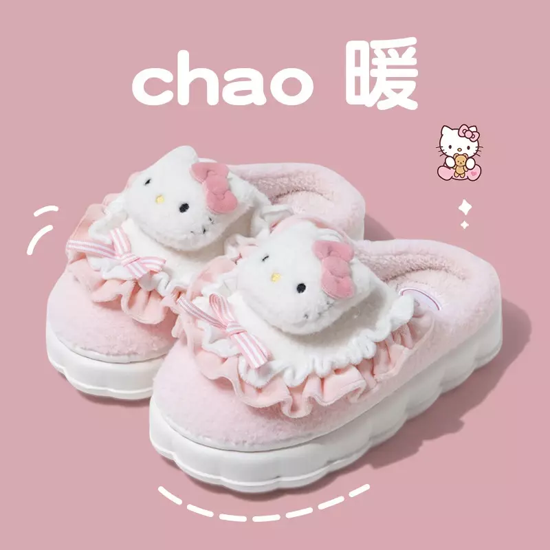 Sanrio Slippers Cartoon Hello Kitty My Melody Kuromi Cinnamoroll Autumn and Winter Warm Cotton Soft Home Shoes Holiday Gifts