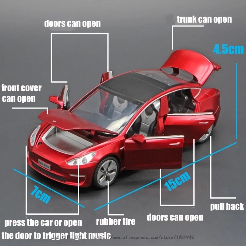 1:32 Tesla MODEL 3 modello di auto in lega diecast e veicoli giocattolo macchinine giocattoli per bambini regali per bambini giocattolo per ragazzo