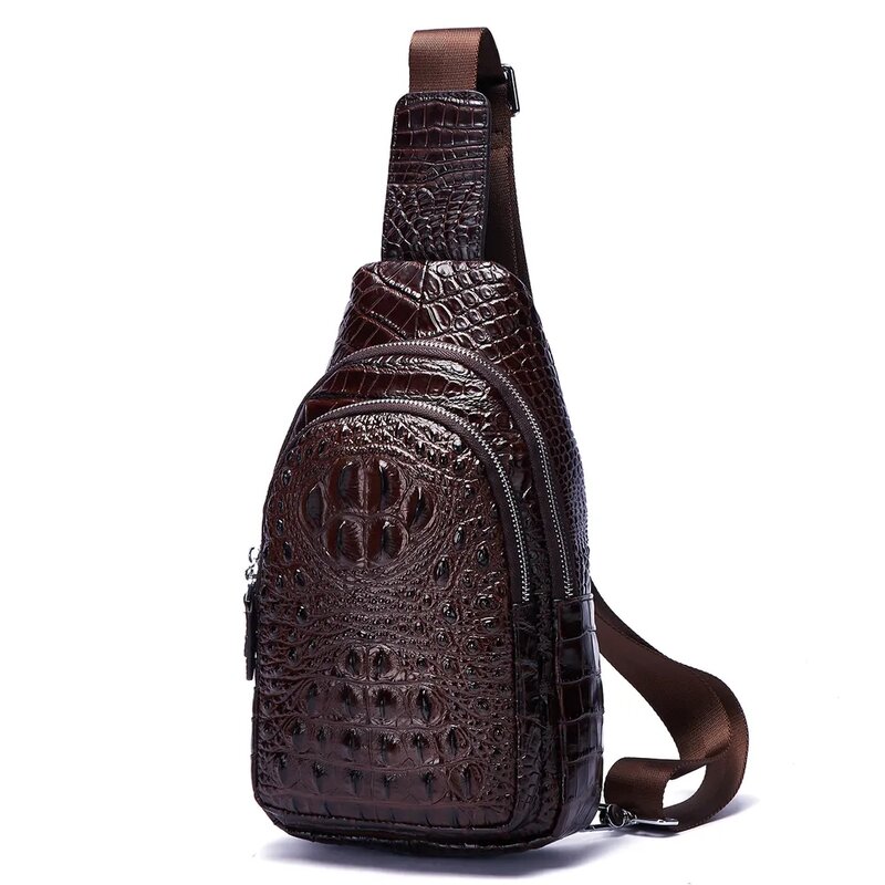 Мужская кожаная нагрудная сумка, роскошный дизайн, крокодиловый узор, однотонная сумка через плечо, многофункциональная сумка