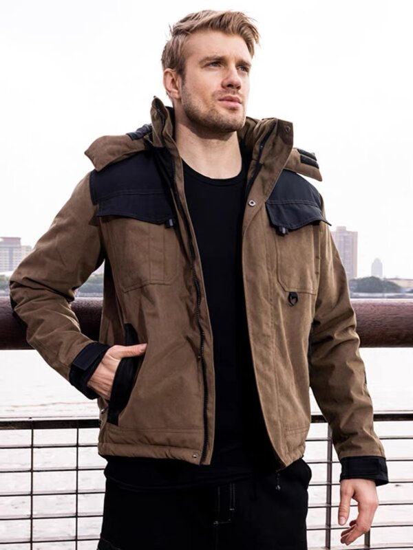 Ciepłe kurtki zimowe termiczna dla mężczyzn bawełniana płaszcz z podszewką zagęszczona odzież robocza odzież męska kurtka płaszcze z kapturem