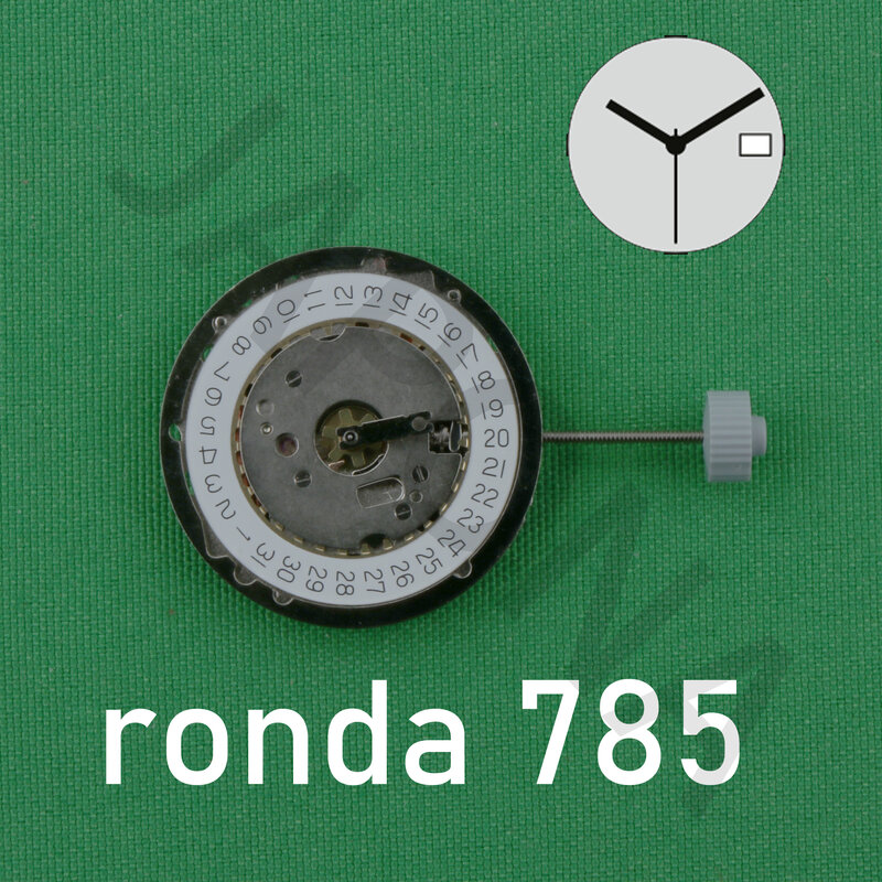 Ronda-Movimento de quartzo suíço com data, reparação de substituição, acessório, normtech, 3 mãos, 785-3
