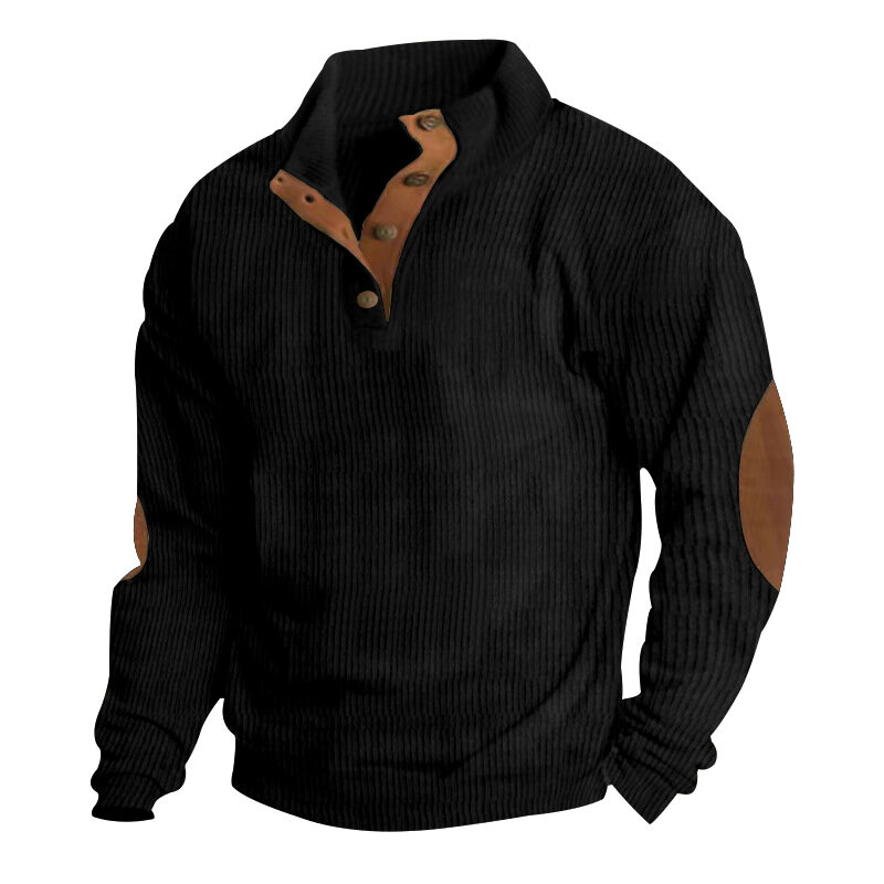 Men Contrast Patchwork Sweatshirt Men's Hoodies Casual Loose Long Sleeve Sweatshirts Autumn Male Button Stand Collar Tops