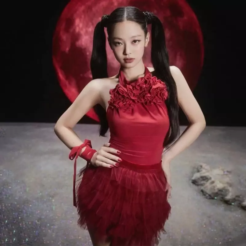 Czerwony top wiązany na szyi koronkowa spódnica seksowny kostium tancerza Gogo kobiety etap grupowy stroje Kpop odzież do tańca jazzowego DWY9521
