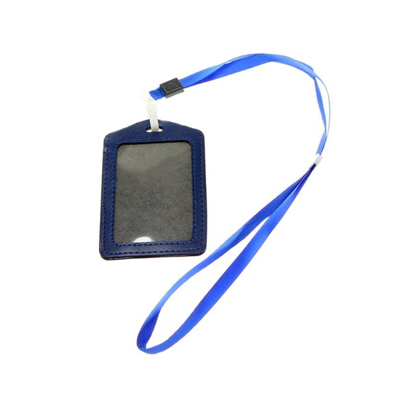 Portatarjetas de identificación de bolsillo de cuero Pu, estuche con correa para el cuello, cordón Horizontal/Vertical, soporte para tarjeta, aleatorio