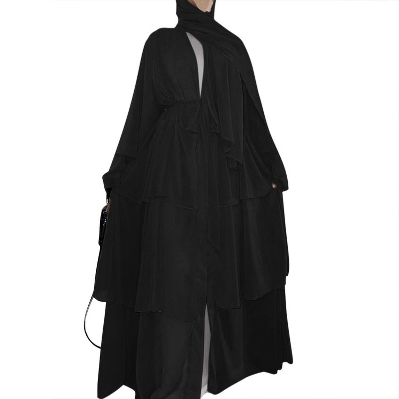 Robe en mousseline de soie à trois couches pour femmes, cardigan élégant, robe Abayas pour femmes, kimono ouvert de Dubaï, couture à la mode