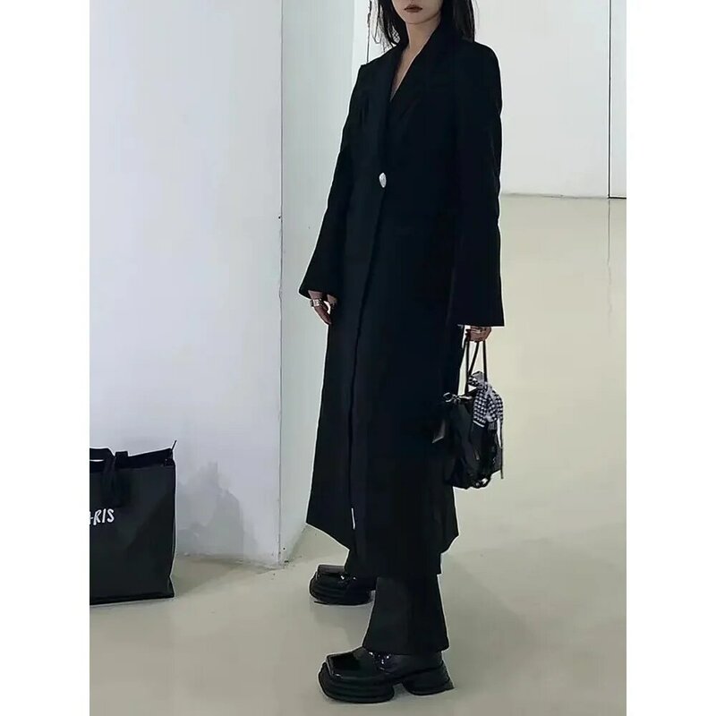 Nuovo arrivo nero un bottone abiti da donna sarto lungo picco bavero Blazer formale ufficio signora 1 pezzo giacca Abaya musulmano Terno