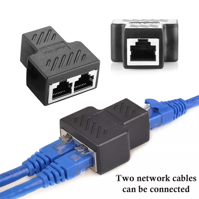 Duplo Cabo de Rede Splitter, LAN RJ45 Ethernet Port Extender, Conector Plug, Adaptador, Laptop Docking, 1 a 2 Way