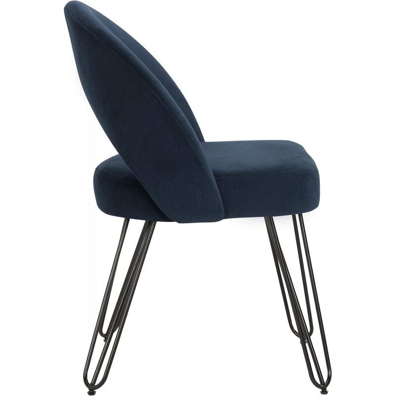 Бархатный и матовый черный обеденный стул Safavieh Home Jora в стиле ретро темно-синего цвета, набор из 2 предметов