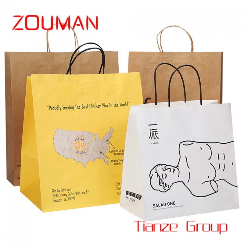 Custom , Eco Friendly Cheap Custom Gift Takeaway Food Bag Fashion Shopping Bag Brown Kraft Paper Bag With Your Own Logo