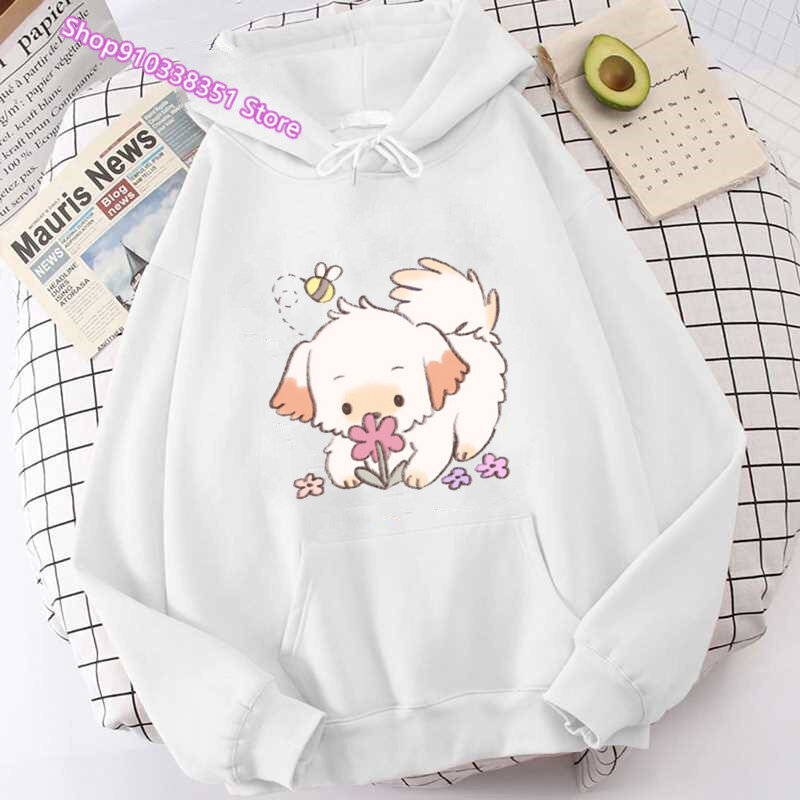 Kawaii Dog Printed Women Hoodies Fashion Fleece Hoody Creativity Pullover Clothing Cartoon Spring Puppy Loose Sweatshirt Women's