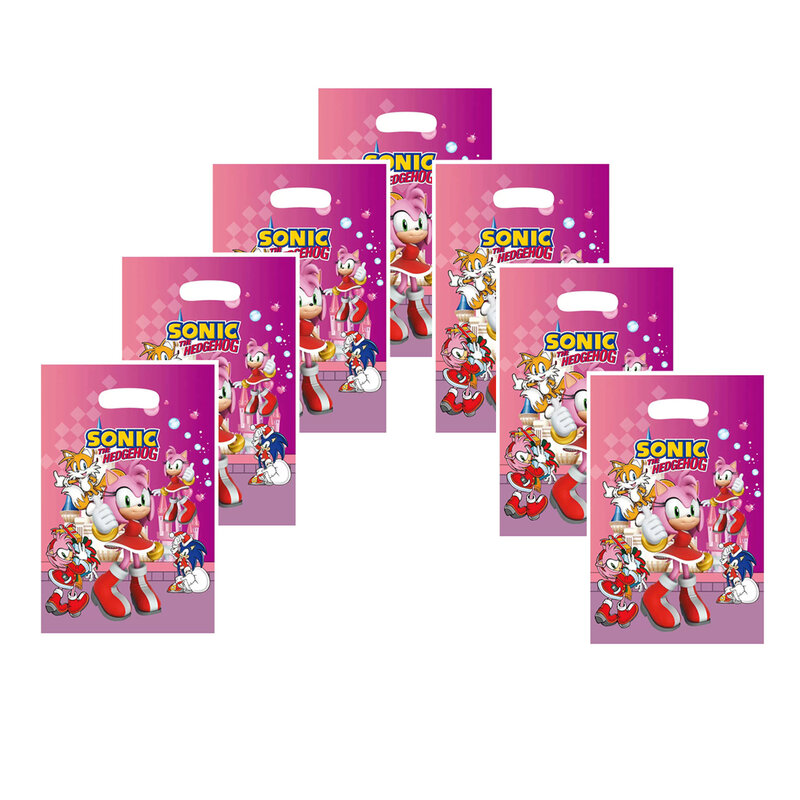 New Cartoon Sonic Party Supplies Set di stoviglie per feste di compleanno per ragazzi sacchetti regalo di plastica decorazioni per Baby Shower regali sonici rosa