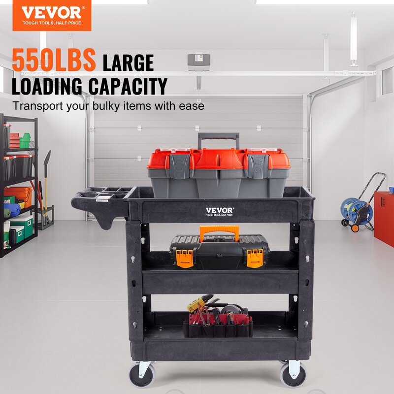 VEVOR-carrito de servicio de utilidad para estantería, carrito de servicio pesado con ruedas giratorias de 2/3 °, mango de almacenamiento ergonómico para almacén/garaje/limpieza, 360