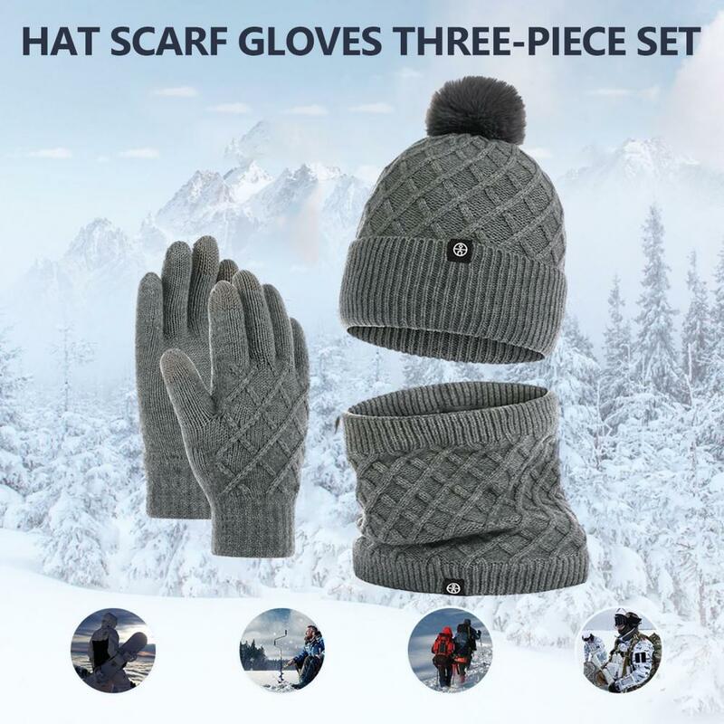 Touch Screen Gloves Stretchable Hat Gloves Cozy Winter Accessories Set Warm Hat Scarf Gloves for Unisex Elastic for Outdoor