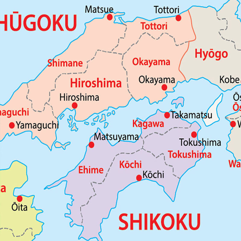 Mapa política de Japón, póster detallado de 60x60cm, Impresión de arte de pared, lienzo no tejido, pintura, decoración del hogar, suministros escolares