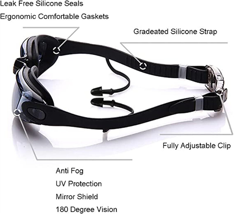 Adult Myopia Swimming Goggles Earplug Professional Pool Glasses Anti Fog Men Women Optical Waterproof Eyewear  Diopter