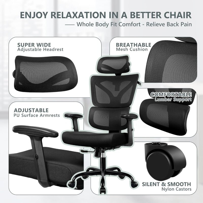 Sedia da ufficio sedia da scrivania ergonomica, sedia da gioco con schienale alto, sedia reclinabile grande e alta comoda sedia da scrivania per ufficio a casa Supp lombare