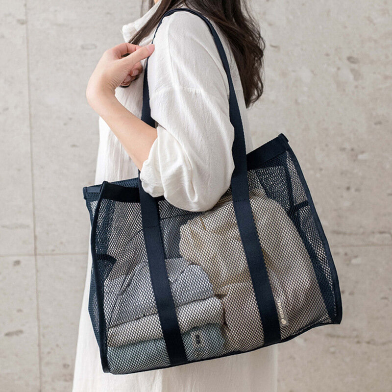 Новая женская сумка через плечо, многоразовые хозяйственные сумки, повседневная женская сумка-тоут, вместительная прозрачная Сетчатая Сумка для покупок, сумка для хранения