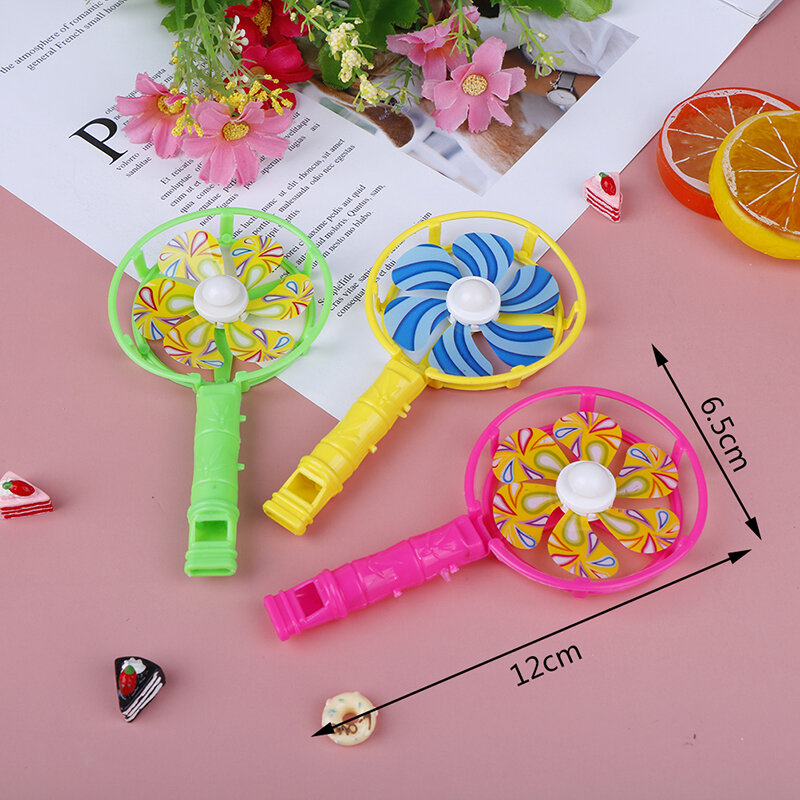 Moinho plástico com Whistling Handle para crianças, Pinwheel Brinquedos, 3 PCs/Set