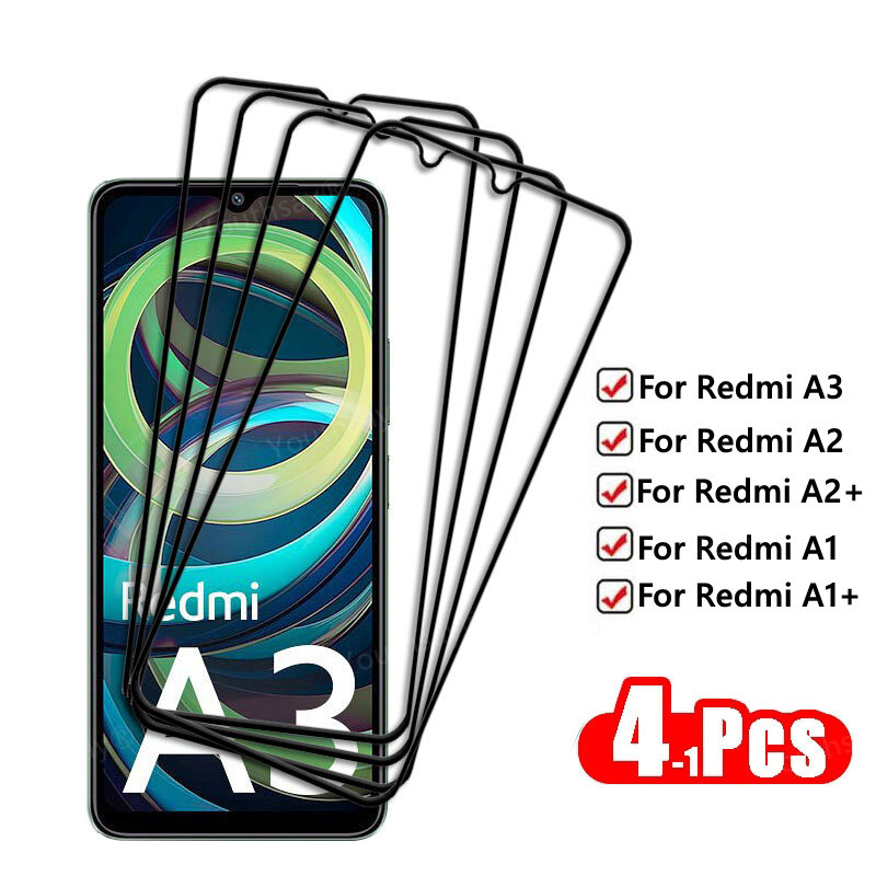 Vidrio de cubierta completa para Redmi A3, vidrio templado para Xiaomi Redmi A3, A2, A1 Plus, Protector de pantalla, película protectora para teléfono Redmi A3