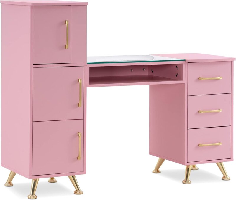 Маникюрный Стол BarberPub, макияжный стол для ногтей с ящиками, рабочая станция для хранения салона красоты 2611 (розовый)