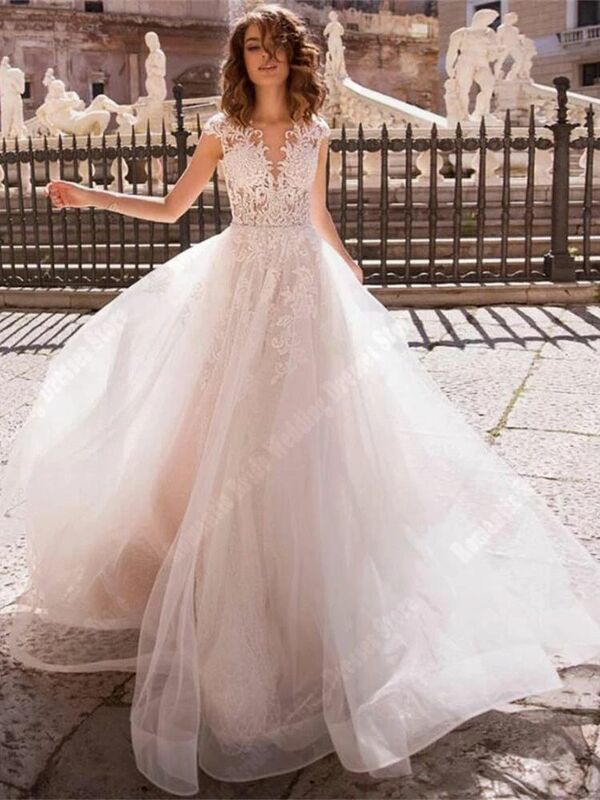 Abiti da sposa squisiti Sweet a-line con scollo a V Appliques Princess Wedding Gowns 2024 Romantic Princess Banquet Vestidos De Novia