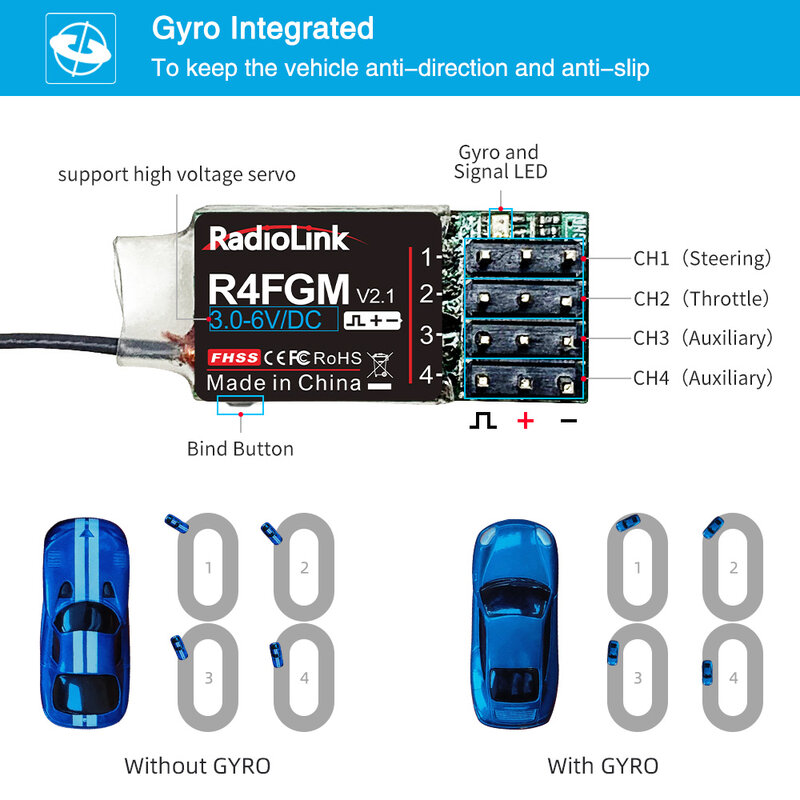 Radiolink-receptor de radio control para coche y barco, giroscopio interior de 2,4 GHz R7FG R8FG R4FGM R6FG R6F RC, para transmisor RC4GS RC6GS T8FB T8S RC8X