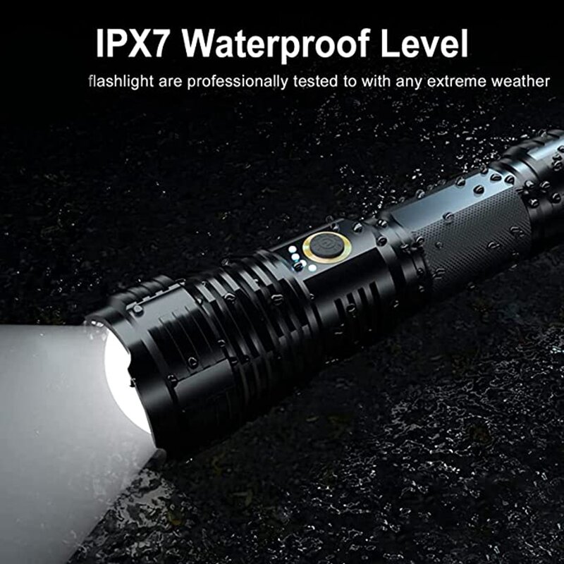 Senter LED dapat diisi ulang 5 mode, senter tahan air IPX7 dengan lumen tinggi untuk darurat berkemah