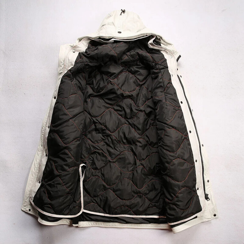 Jaqueta de couro longa para homens, roupas de esqui para montanhismo, enchimento da capacidade 200g para baixo, 90% couro