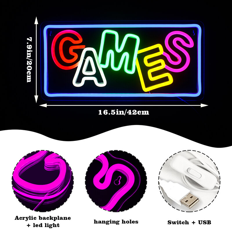 Games Neon Sign Wall Decor Retro Game Console Neon Light Gaming Kids Room Decor Handmade Colour Game Sign Party Supplies Neon
