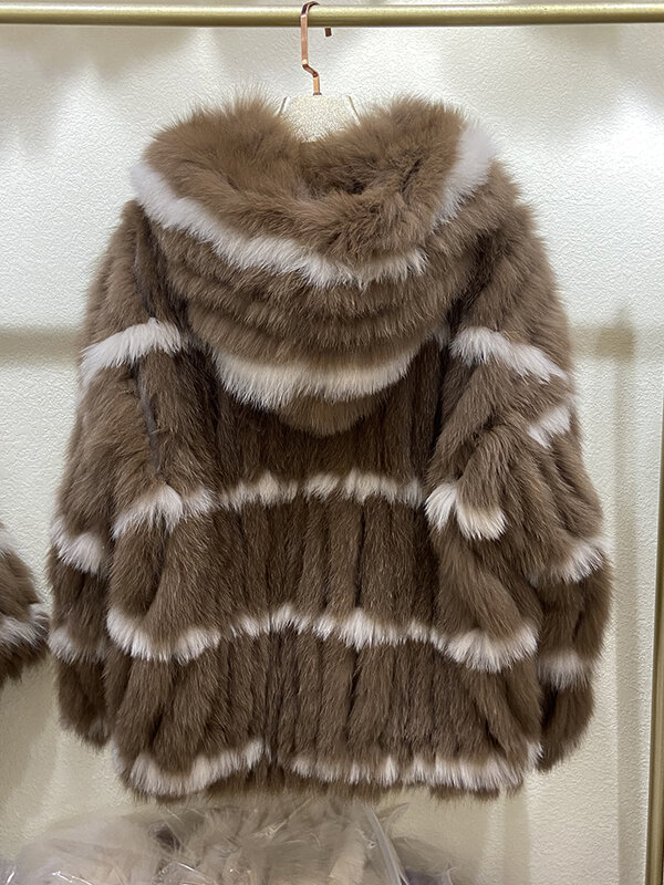 Новое поступление, Женское зимнее толстое пушистое пальто с большим капюшоном из натурального Лисьего меха