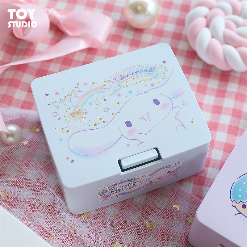 Sanurgente Hello Kitty Kuromi My Melody Cartoon Boîte de maquillage créative avec couvercle ouvert à une touche, coton-tige, boîte à cosmétiques, stockage d'agne