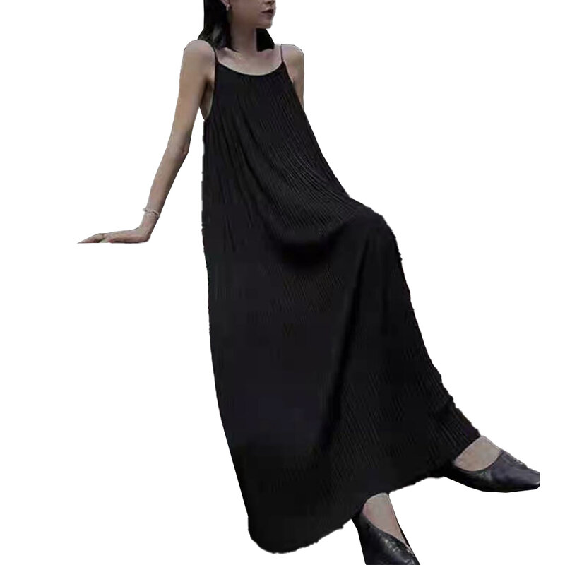 Effortlessly Lazy Style Pleated Suspender Dress Features All Seasons Craftsmanship Layered Look Long Lasting Female