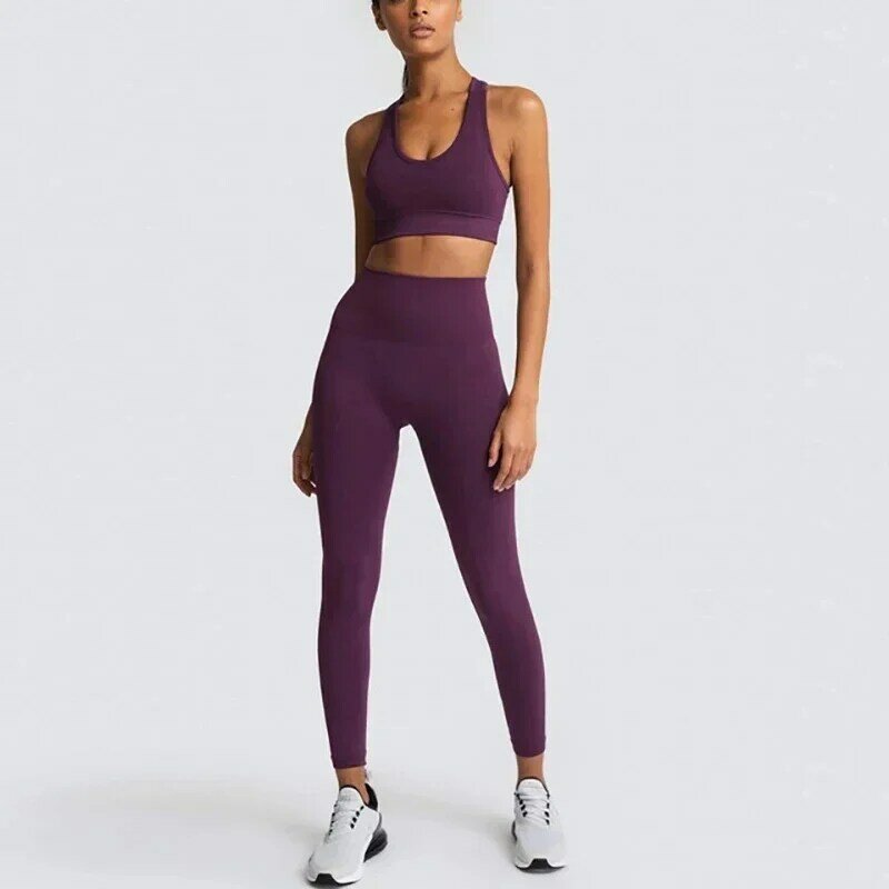 Conjunto de Yoga sin costuras, Sujetador deportivo de belleza, cintura alta, pantalones ajustados