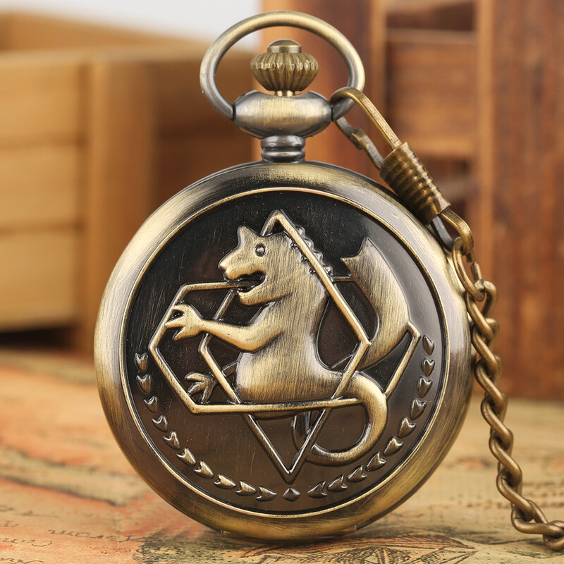 Animação fullmetal alquimista relógio de bolso de quartzo fob/colar steampunk bolso relógio estudante anime menino retro relógio presente