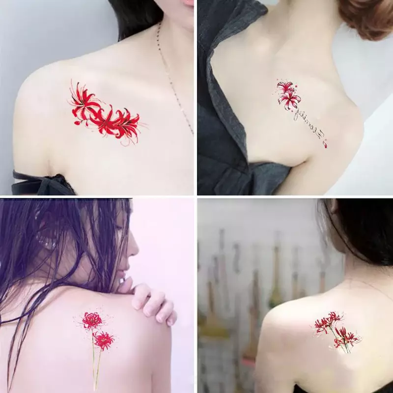 Tatuajes temporales de flores rojas para mujer, pegatinas y calcomanías de arte corporal, tatuajes falsos impermeables, tatuajes temporales, 20 unidades