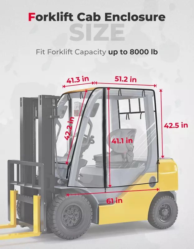 KEMIMOTO penutup kandang Forklift Bening, pelindung UV tahan air tugas berat semua cuaca 61 "/atas 51.2" x 41.3 "x 51.1" 8000 lb