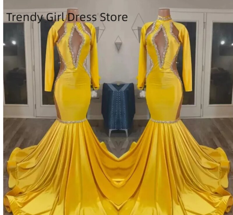 Luxury Yellow Gold Prom Dresses For Women  African Party Dress Special Occasion evening Gown Mermaid New Vestidos De Fiesta