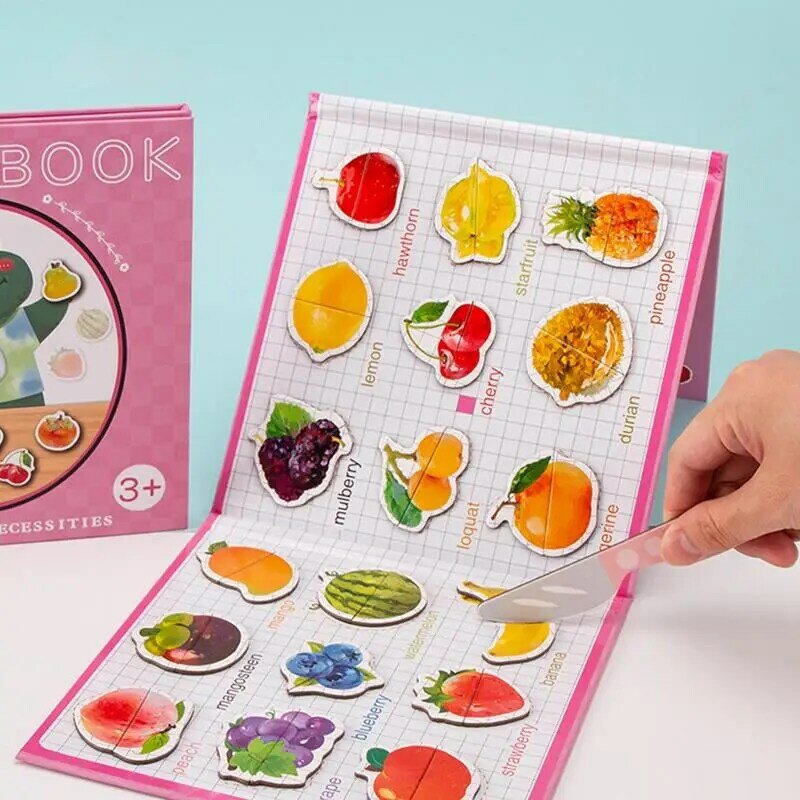 Libros educativos magnéticos de cognición de frutas para niños, juguetes de aprendizaje, libro masticable multifuncional, Tearable, guardería, preescolar