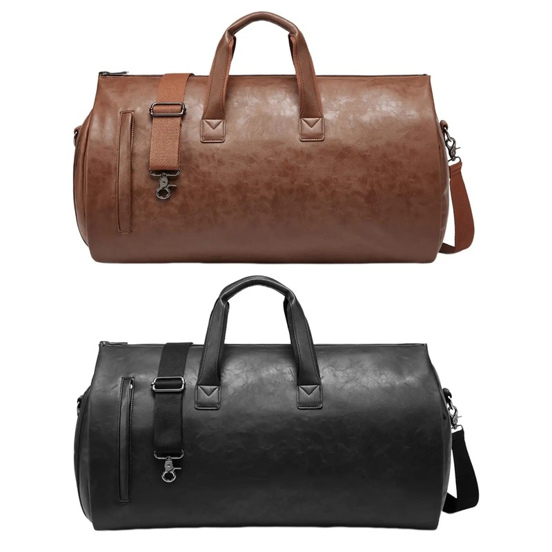Leather Duffle Bag Adjustable Strap Shoulder Handbag Waterproof Extra Large Weekender Bag with Shoes Compartment for Hiking Trip